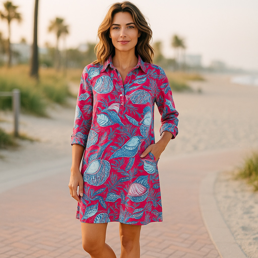 Talbots Coverup XS Pink Blue Shell Print Sheer Beach Blouse